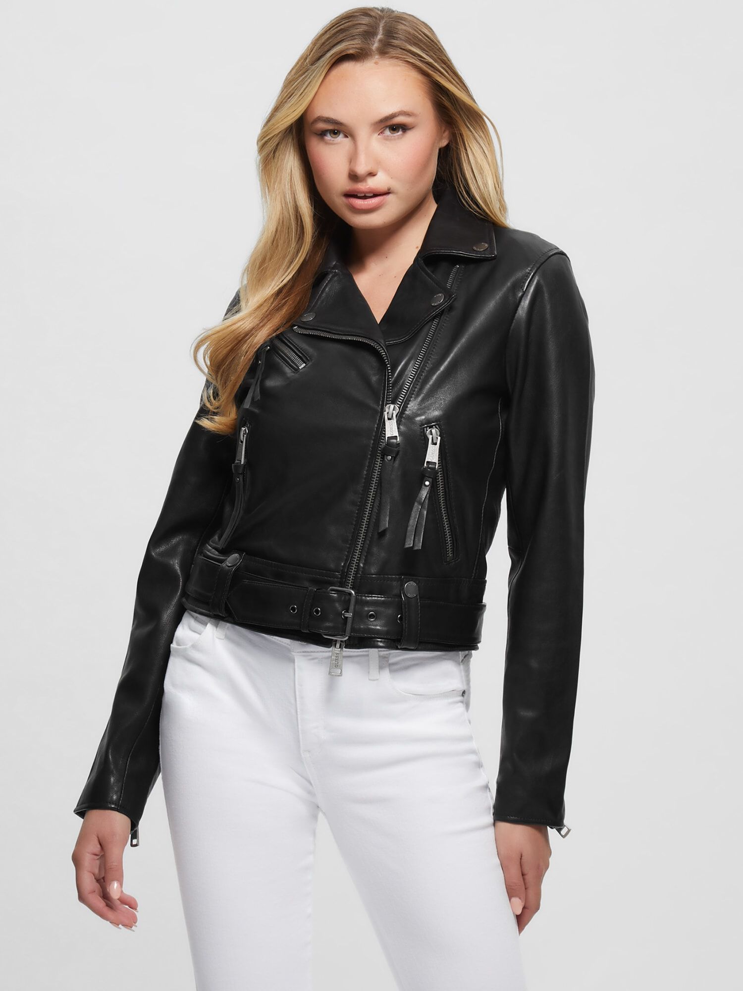 Guess cropped 2025 leather jacket