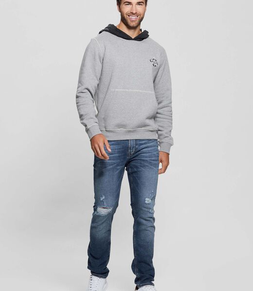 Contrasting color hood sweatshirt