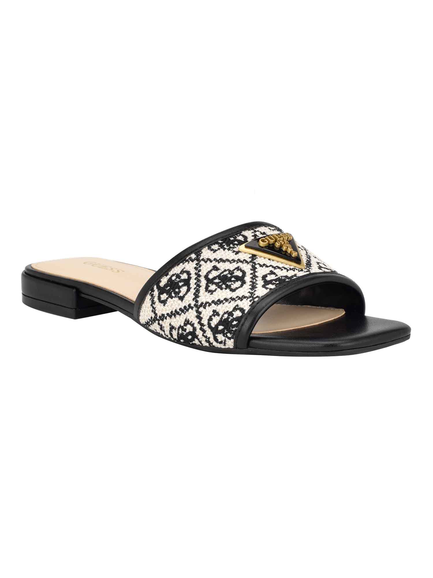 Guess Women's Tamsen One Band Square Toe Slide Flat Sandals - Medium Brown,  White | MainPlace Mall