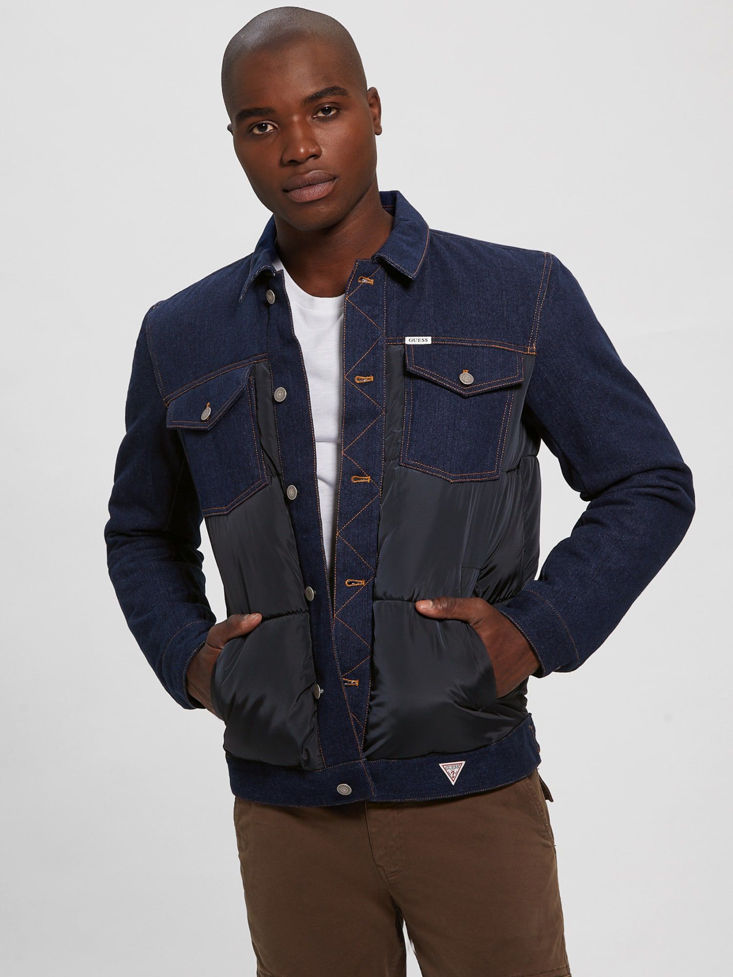 Guess Contrasting Seams Zippered Hoodie in Blue | Lyst